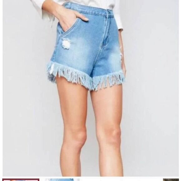 Hayden Women’s Blue High Waist Distressed Cotton Shorts Size Small - Picture 2 of 8